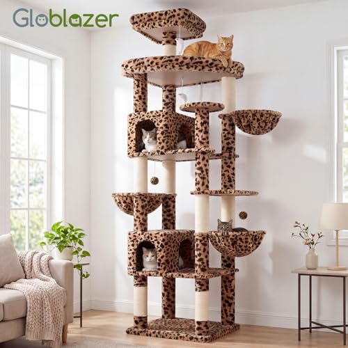 Globlazer 82in Leopard Extra Large Cat Tree for Indoor Large Cats, S82 - color: Leopard Print