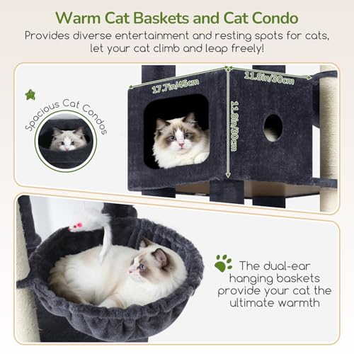Globlazer Cactus Extra Tall Cat Tree for Large Cats, Heavy Duty Tower, F83C - color: Dark Grey