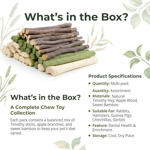 Sukh 300g Rabbit Chew Toy Set-Timothy Hay,Apple Sticks & Sweet Bamboo Stick