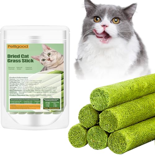 30g Cat Grass Sticks, Freeze Dried Cats Grass Teething Stick, Edible Cat Chew Toy for Teeth Cleaning Dental Health and Hairball Removal