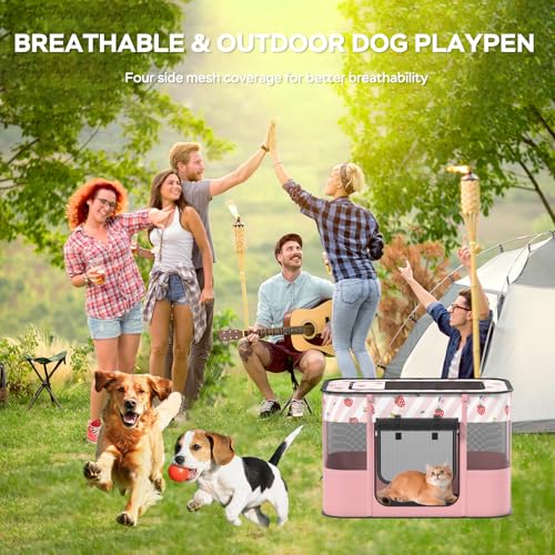 XRG Foldable Pet Cat Playpen,Indoor Cat cage Crates S(27.6"x21.7"x17.7") - color: Pink, style: Small（27.6"L x 21.7"W x 17.7"H）