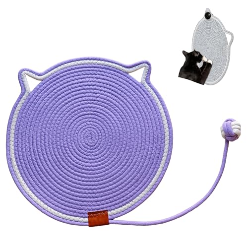 Cat Scratcher Mat 16.9'' Round Natural Cotton Rope Double-Sided, Violet - color: Violet