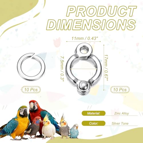 Bird Foot Rings 10Set 7.5mm/0.3" ID Metal Leg Ring Silver Tone - size: 7.5mm/0.3" ID