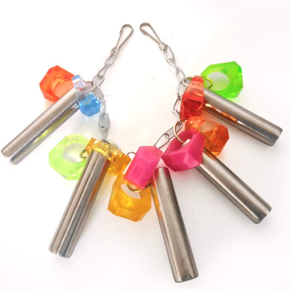 Litewoo Bird Stainless Steel Bells Pipe Bite Toy Hanging Swing Stand String Chew Toy Durable for Small Parrot Parakeet Cockatiel Conure Lovebird Budgie - color: Toy C