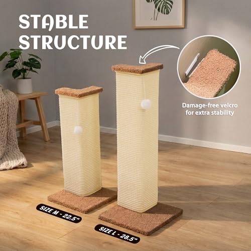 PETKARAY Couch Corner Cat Scratcher, 28.5" Sisal Scratching Post for Indoor Cats, Corner Wall Scratch Pad for Furniture Protection, Plush Base, Large - size: Large