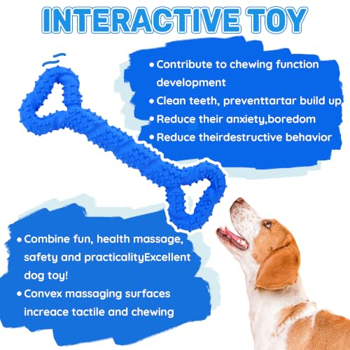 LECHONG Durable Dog Chew Toys 13 Inch Bone Shape Extra Large Dog Toys with Convex Design Strong Tug Toy for Aggressive Chewers Medium and Large Dogs Tooth Cleaning - color: Blue