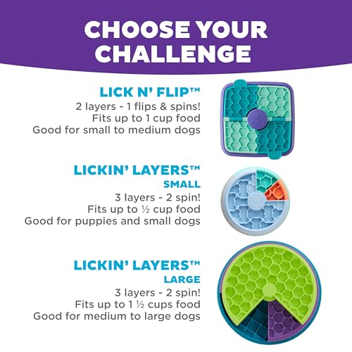 Outward Hound Nina Ottosson Lickin’ Layers 3-in-1 Dog Toy Treat Puzzle, 10" - color: Lickin Layers (Green, Purple, Blue)