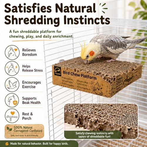 Agape Shreddable Bird Cardboard Platform, Natural Parrot Chew Toy and Perch - size: Large