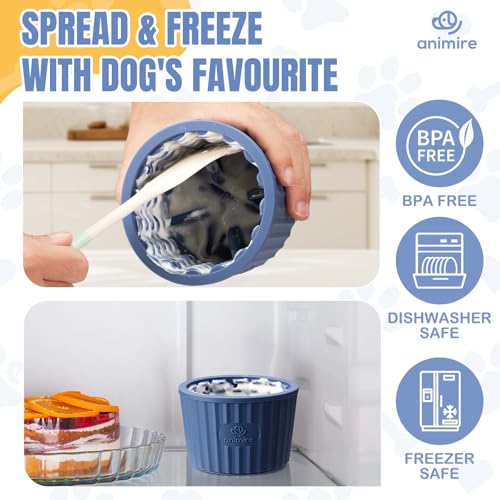 Dog Lick Bowl, Anxiety Relief Dog Licking Mat Freezer Treat Dispenser, Non-Slip Anti-Choking Silicone Slow Feeder Lick Bowl for Small Medium & Large Breed Dogs, BPA Free(Deep Blue,M-L) - color: Deep Blue, size: M-L