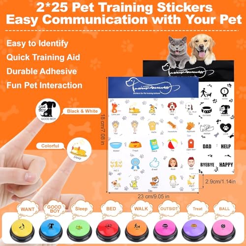 8 Pcs Dog Talking Buttons for Communication, 30-Second Recordable Voice Buttons with Non-Slip Base, Pet Training Buzzers for Dogs and Cats,Batteries Not Included - size: 8 Pcs