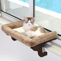 Zakkart Cat Perch for Windowsill with Bolsters (Dark Stained/Brown, L) - color: Dark Stained Wood with Brown Bed, size: 24''L x 15''W