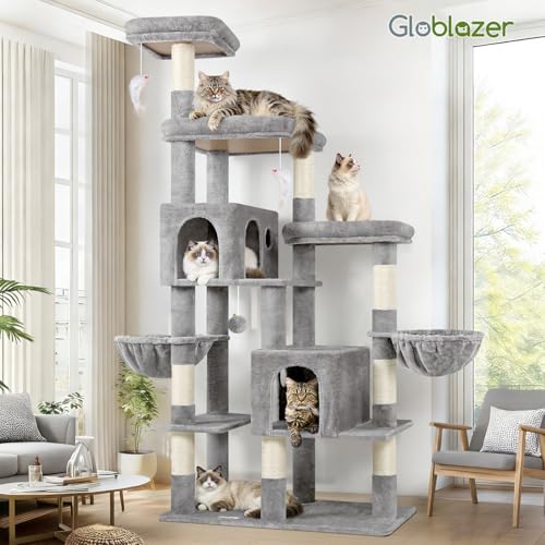 Globlazer 74in Large Sturdy Cat Tree for Large Cats, F74F, Light Grey - color: Light Grey