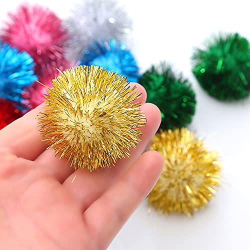 VOVIGGOL 20 Pack 2 Inches Sparkle Balls for Cats, Large Size, Glitter Pom Poms Fuzzy Balls for Cats, Kitten Indoor Assorted Color Random - color: 20 Cat Sparkle Ball