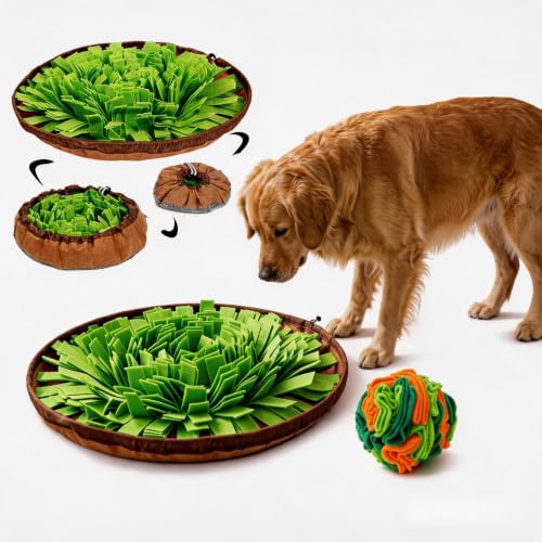 Dog Snuffle Mat & Ball Set – Dog Interactive Feeding Training Kit Snuffle mat for Dogs – Natural Foraging, Boredom Relief, Slow Feeder – Indoor/Outdoor Nose Work – Snuffle mat for Small to Large Dogs