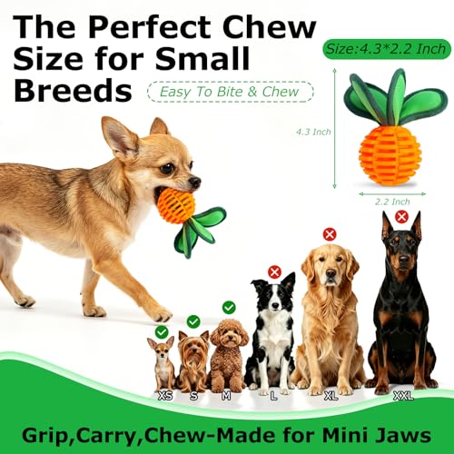 2 Pack Small Dog Chew Balls, 2.2 Inch Squeaky Treat Dispensing Toy, Interactive Puppy Ball Toy for Anxiety Relief & Boredom Reduction, Durable Pet Chew Toy for Fetching, Tugging and Dental Cleaning