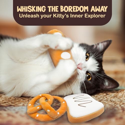 SunGrow Catnip Buns, Physical and Mental Enrichment Instruments for Felines, for Cat Entertainment and Relaxation, Cute Bread-Shaped Stuffed Companions, Soft Flanellete Material, 6 Pieces per Pack