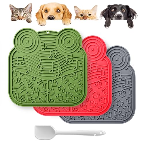 LPFALASAT Frog 3 Pack - Silicone Dog & Cat Lick Mat with Suction Cups - Anxiety Relief/Promotes Healthy Eating/Frozen & Dishwasher Safe - Pet Peanut Butter Lick Pad
