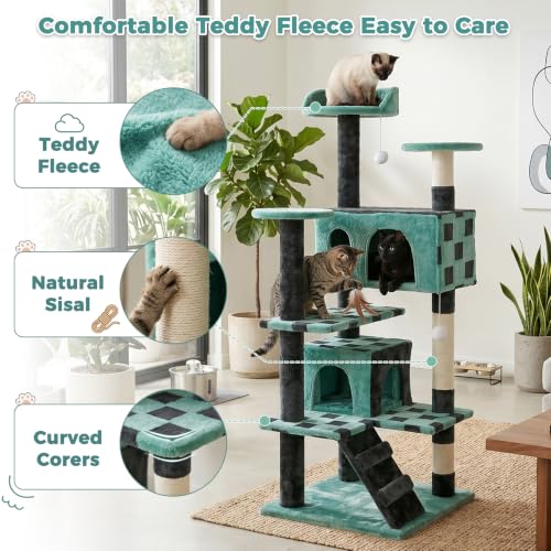 Nova Microdermabrasion 54in Cat Tree Tower for Indoor Cats Multi-Level Cat Condo Cat Bed Furniture with Scratching Post Kittens Activity Center (Green) - color: Green