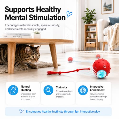 AWISH Cat Enrichment Toy, Interactive Rolling Ball for Indoor Cats - color: RED