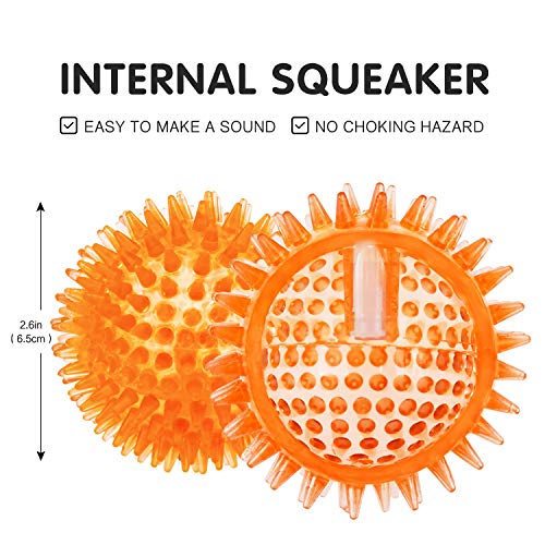 SHARLOVY Squeaky Balls for Pet Small Puppy, 6 Pack TPR Fetch Spike Balls - size: Small Set of 6
