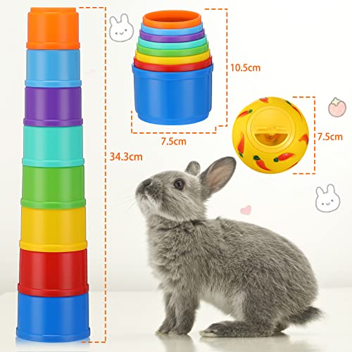 LEIFIDE 9 Pack Stack up Bunny Cups and Treat Ball for Bunny Toys Rabbit Food Dispenser Rabbit Stacking Cups Snack Ball Toys Plastic Nesting for Small Animals Rabbits