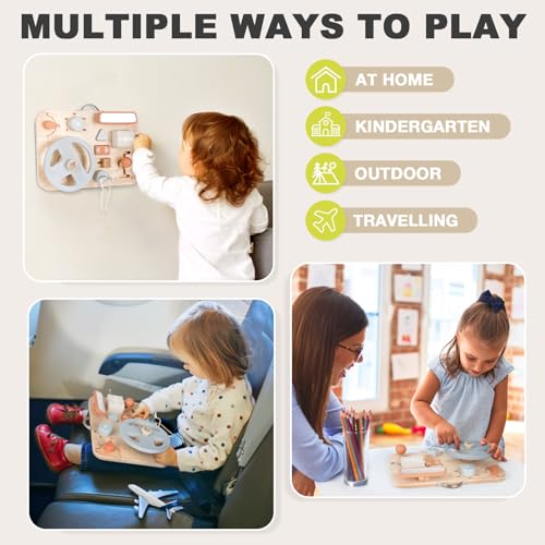 Vanplay Montessori Busy Board for Toddlers - Wooden Montessori Toys, Aesthetic Sensory Activity for Fine Motor Skills, Travel Busy Board Educational Sensory Toys for Boys and Girls