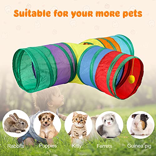 BWOGUE Bunny Tunnels & Tubes, 3-Way Collapsible Rabbit Hideout for Bunnies - color: Rainbow