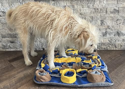 Piggy Poo and Crew Dichromatic Snuffle Foraging Mat for Dogs Perception of Color Enrichment Toy for Dogs Puppies Pigs Rabbits Cats Small Animals - color: Blue Yellow Brown Gray