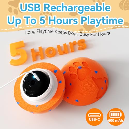 Interactive Dog Toy Ball, Smart Automatic Moving Dog Toy for Medium Large - color: Orange