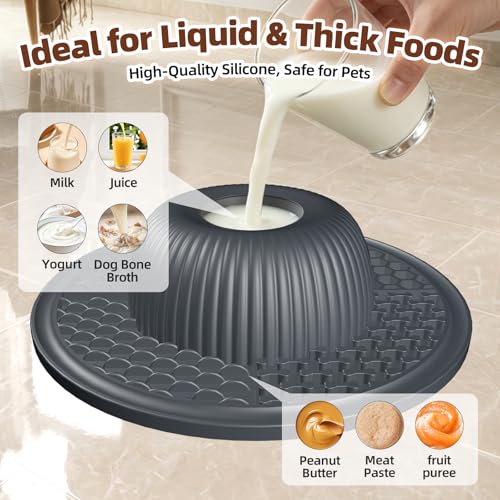 2-in-1 Dog Slow Feeder Bowl & Lick Mat with 2 Rotatable Balls, No-Slip Silicone Anxiety Relief Treat Mat for Dogs & Cats, Dishwasher Safe (Gray) - color: Gray