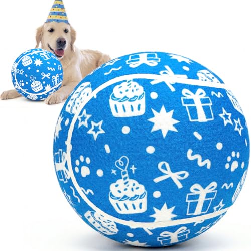 QDAN Dog Gifts, Puppy Dog Birthday Toys, Tennis Ball for Dogs, 9.5 Inch - color: Blue-gift
