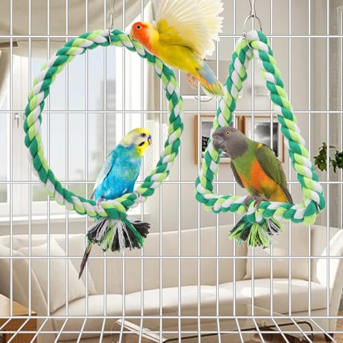 Wontee Bird Swing Bird Rope Perch Parrot Climbing Stand for Parakeets Budgies Cockatiel Conure Quaker Caique (S(5.9IN, 7.1IN)) - size: S(5.9IN, 7.1IN)