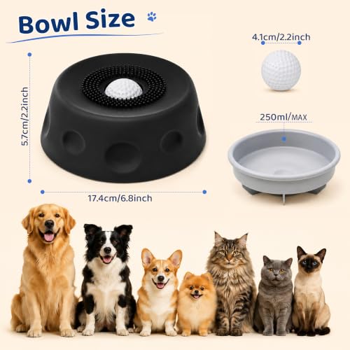 Rolling Ball Slow Feeder Dog Lick Bowl, Interactive Anti-Choking Licking Bowl (Black)