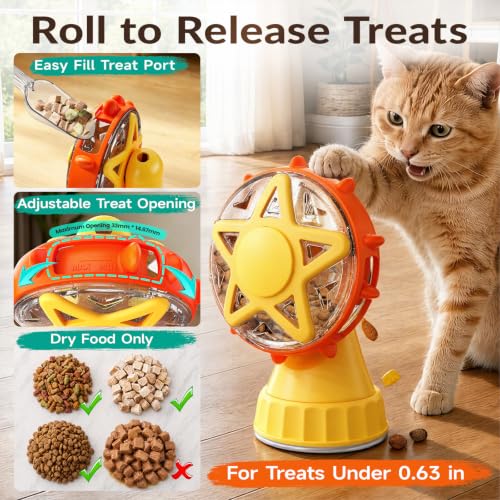 2in-1 Cat Slow Feeder and Interactive Cat Puzzle Toy,Ferris Wheel Treat Dispenser with Strong Suction Cup Base and Adjustable Food Leakage Holes,Food-Grade BPA-Free PP Cat Toys (Yellow) - color: Yellow