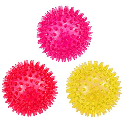 petizer Dog Toy Balls, 3-Pack Squeaky, Floating, Spiky, Interactive Fetch, Chew for Small Medium and Large Dogs, Waterproof, 2.5/3.5in - color: Pink+Red+Yellow, size: 2.5" (Small Dog)