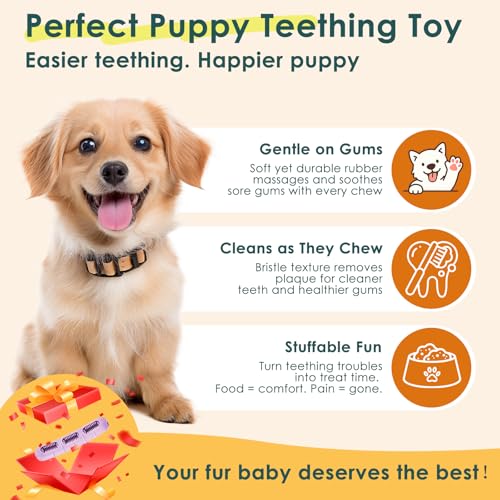 Bite & Brush Puppy Teething Chew Toy with Bristles for Small/Medium Dogs - color: Pink