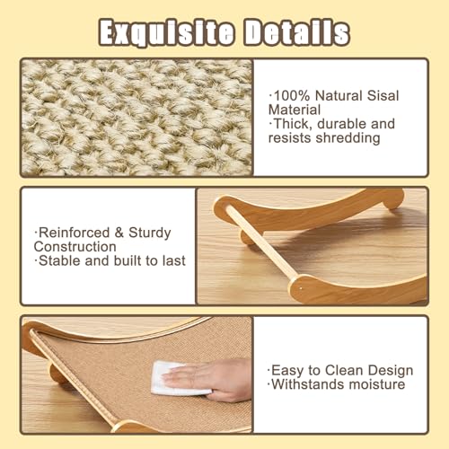 Rabbit Scratcher Mat Natural Sisal Mat Rabbit Chew Toys Bunny Cage Accessories Bunny Beds for Scratch Sleeping Playing, 15.75" x 12.60"
