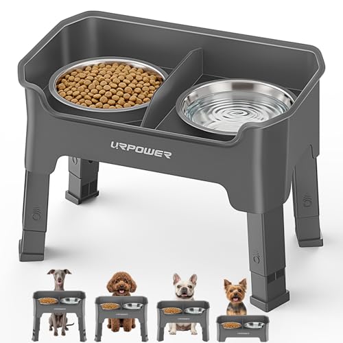 URPOWER Mess Proof Elevated Dog Bowls, Splash Guard Raised Bowl Stand - color: Grey, size: Small
