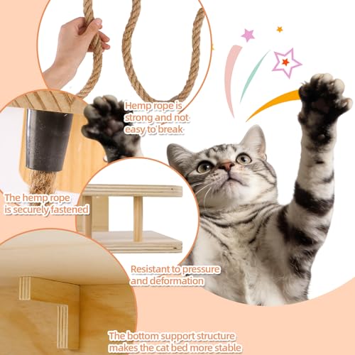 Wall-Mounted Cat Bed & 4.3ft Climbing Rope, with Soft Cushion & Cool Mat, Wall-Mounted Cat Furniture for Sleep Climb, Easy DIY Installation