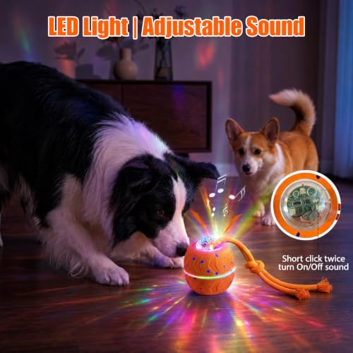Smart Interactive Dog Toy Ball, Dog Enrichment Toys, Dog Barking Ball, E-TPU Material, Electric Automatic Moving and Rolling Dog Toy with Rope for Small, Medium, Large Dogs Boredom - color: Orange