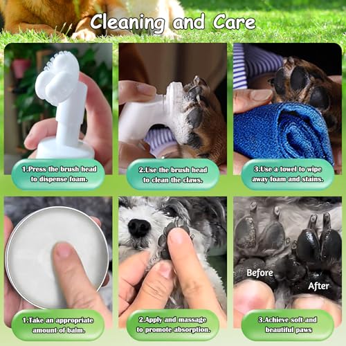 Lick-Safe Dog Paw & Nose Balm with Coconut Oil | 2.3oz Paw Wax, 1 Pcs Dog Paw Cleaner & Towel | Natural Moisturizer for Dry, Cracked Pads & Snout | Winter Snow, Road Salt & Hot Pavement Protector