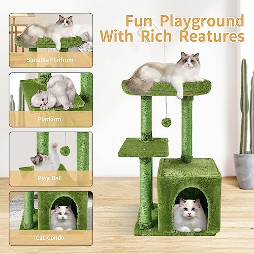 Cute Cat Tree Kitten Cat Tower Condo Cat Furniture Sisal Scratching Posts - color: Green