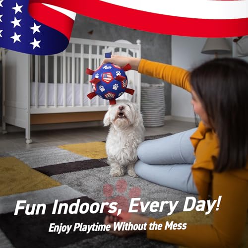 QDAN Dog Toys Soccer Ball with Straps, 8 Inch Dog Balls for Large Dogs - color: Flag, size: 8 Inch