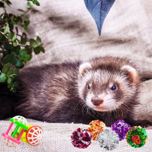11 Pack Ferret Toys Set Mylar Crinkle Balls Hollow Sound Toy with Bell Interactive Exercise Scratch Play Chasing Toys for Indoor Pet Ferret Cat Kittens