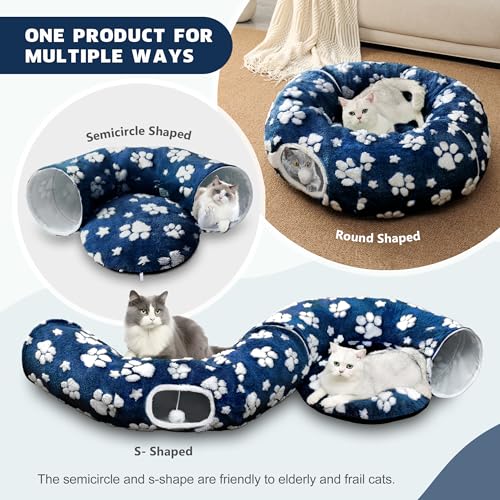 Cute Round Cat Tunnel for Indoor Cats, Blue Paw - color: Blue Paw, size: Round