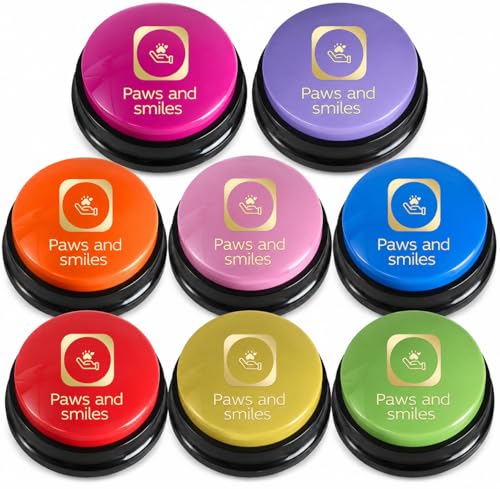 Paws and Smiles Dog Buttons for Communication, 8-Pack Recordable Talking Buttons for Dogs & Cats, 30-Second Voice Dog Training Buttons Starter Set Pet Communication Buzzer Gift
