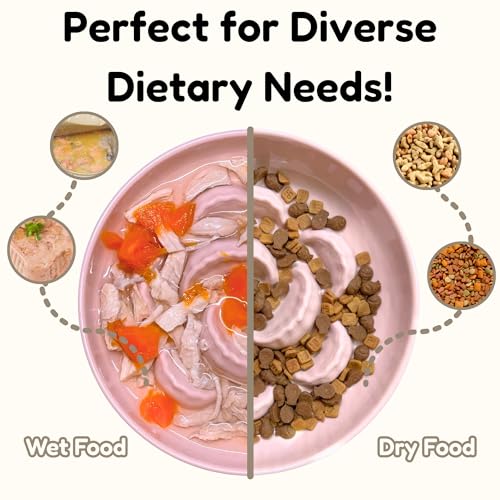 Ceramic Cat Slow Feeder Bowl Set, 2 Pcs Dumpling Shape Cat Food Plates, 6.2" W Wide Shallow Whisker Friendly Slow Feeding Cat Bowls for Dry Food, Wet Food & Treats, Dishwasher Safe, White - color: White + White