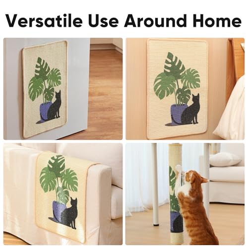 FUKUMARU Sisal Cat Scratching Mat, 23.6 x 15.7 Inch Cat Scratch Pad Wall - color: Monstera-23.6 x 15.7 Inch