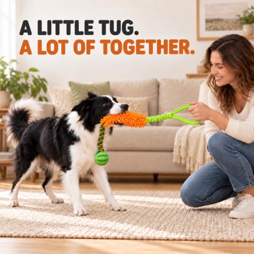 Dog Tug Toy - Interactive Dog Rope Toys, Stretchy Bungee Handle, Strong Squeak Rope Toy for Large Dogs, Puppies, Middle Dogs (Orange) - color: Orange Tug Toy, size: Medium
