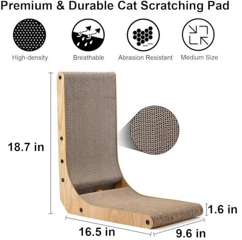 FUKUMARU Cat Scratcher, 18.7 Inch L Shaped Cat Scratch Pad Wall Mounted - size: 1 Pack 18.7 in Wood Color